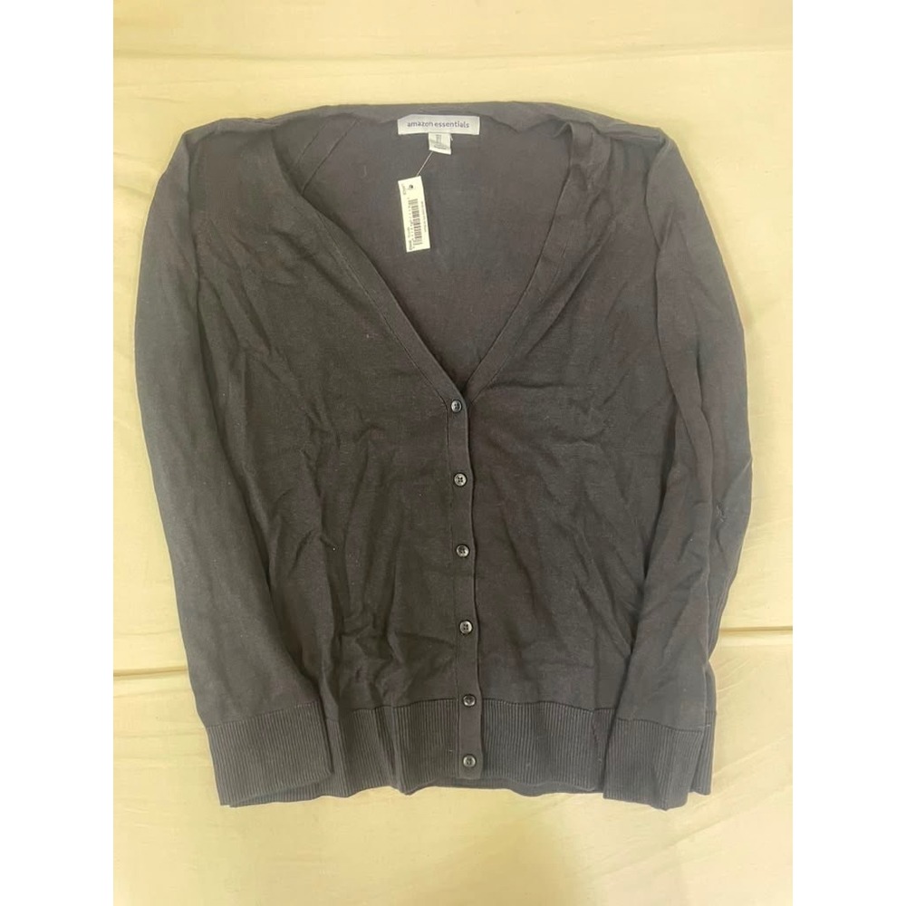 Amazon Essentials Womens Black V-Neck Button Front‎ Cardigan Sweater Large NEW